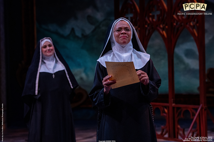 Tw actors playing nuns onstage in Sound of Music