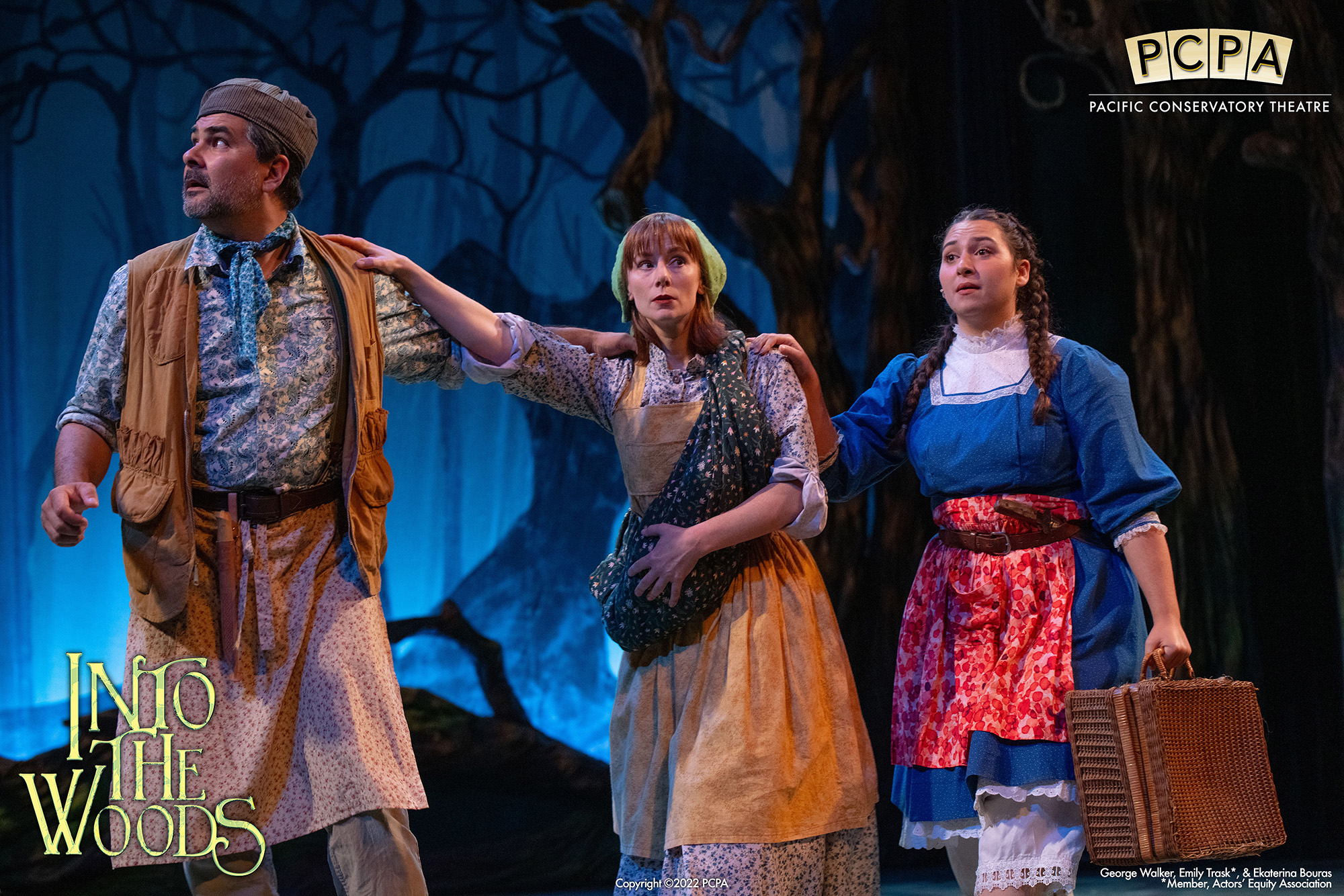 Three actors walking across stage in Into the Woods