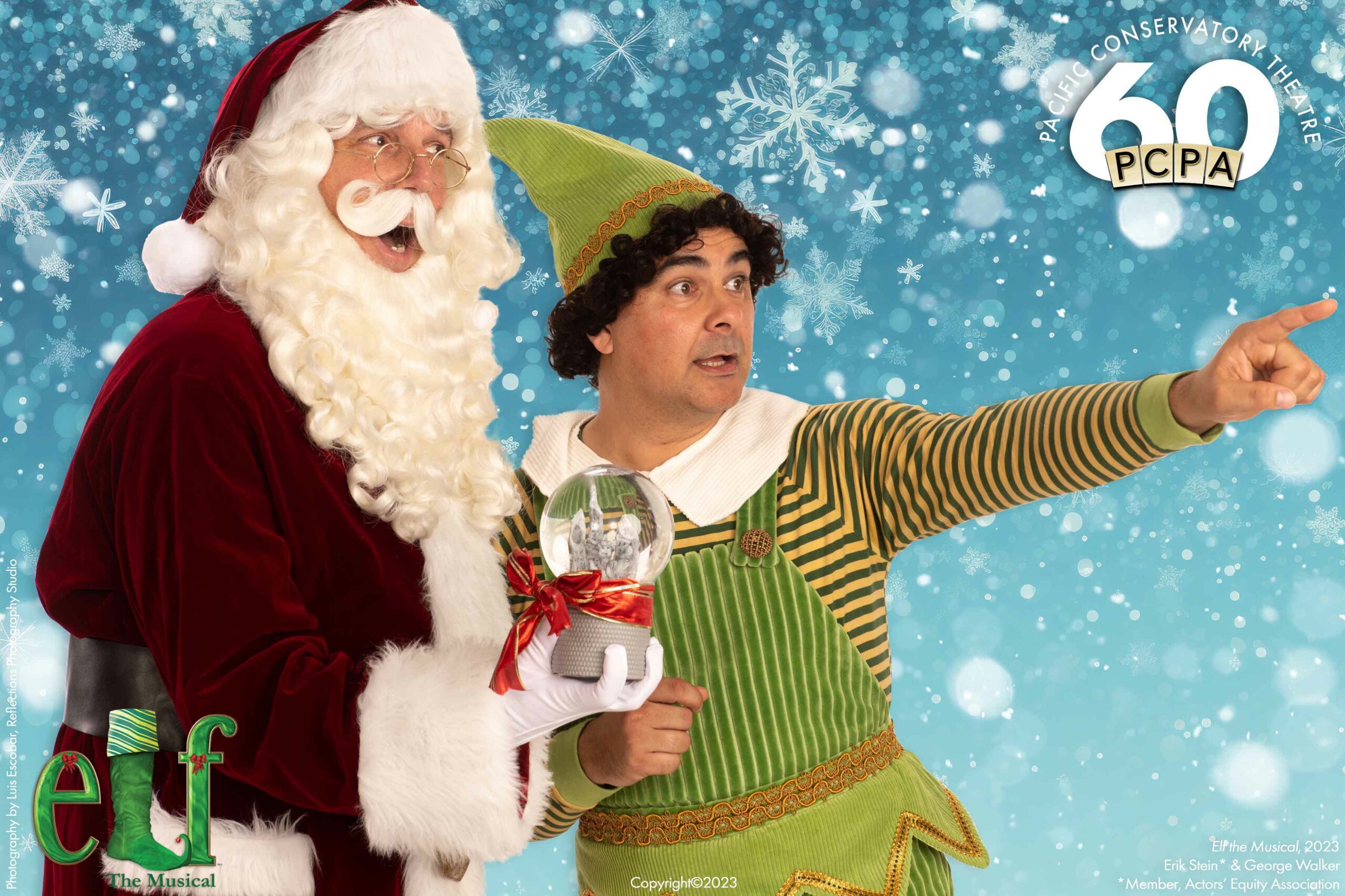 Elf and Santa with Snow globe